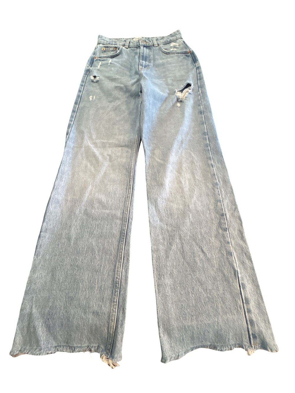 Pull & Bear High Waisted Wide Leg Distressed Jeans Light Wash Size 2